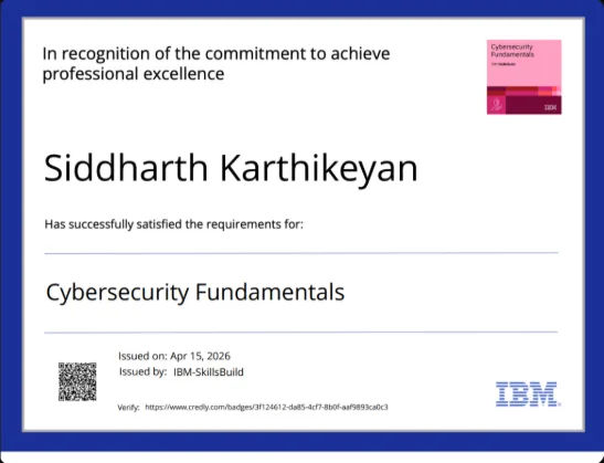 Cybersecurity Fundamentals certificate