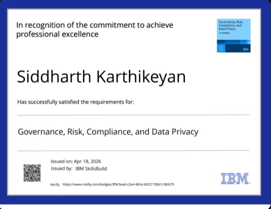Governance, Risk, Compliance & Data Privacy certificate